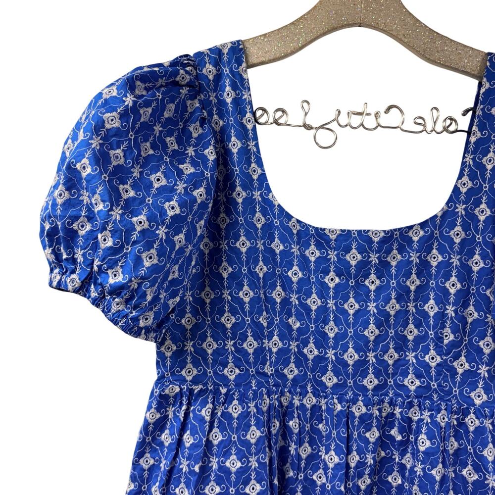 Rhode x Target Blue Embroidered Eyelet Dress Square Neck Puff Sleeve - Picture 9 of 10
